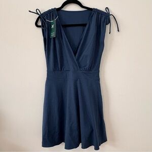 Halara | Tie Shoulder V-Neck Dress w/Built-In Shorts | Sz S | Teal | NWT